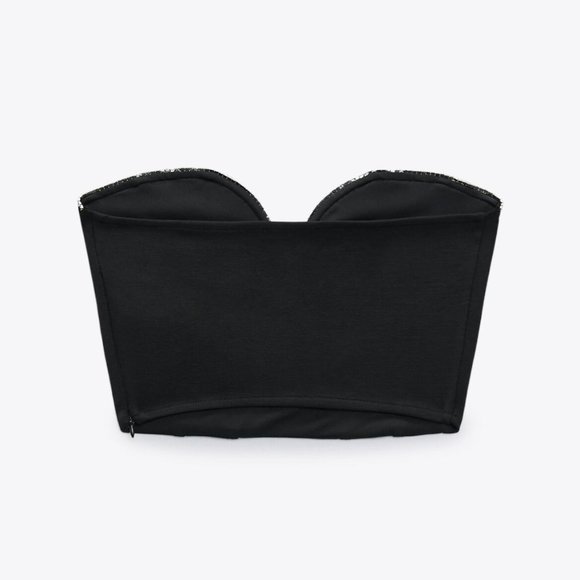 ZARA | Zara Black Tube Top with Rhinostones Heart Shape - Picture 4 of 5
